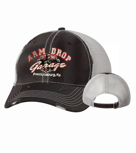 Vintage Black Washed Arm Drop Garage Mesh Trucker Cap