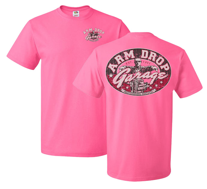 Youth Neon Pink Arm Drop Garage Short Sleeve T-Shirt
